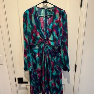 BOLD elements Vibrant Teal and Magenta Long Sleeve Dress